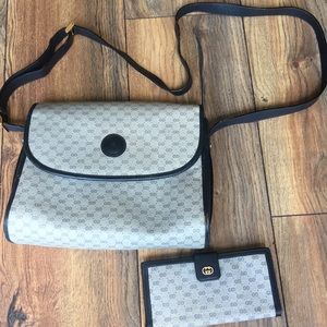Gucci Navy Monogram Crossbody Bag with NavyTrim with matching wallet